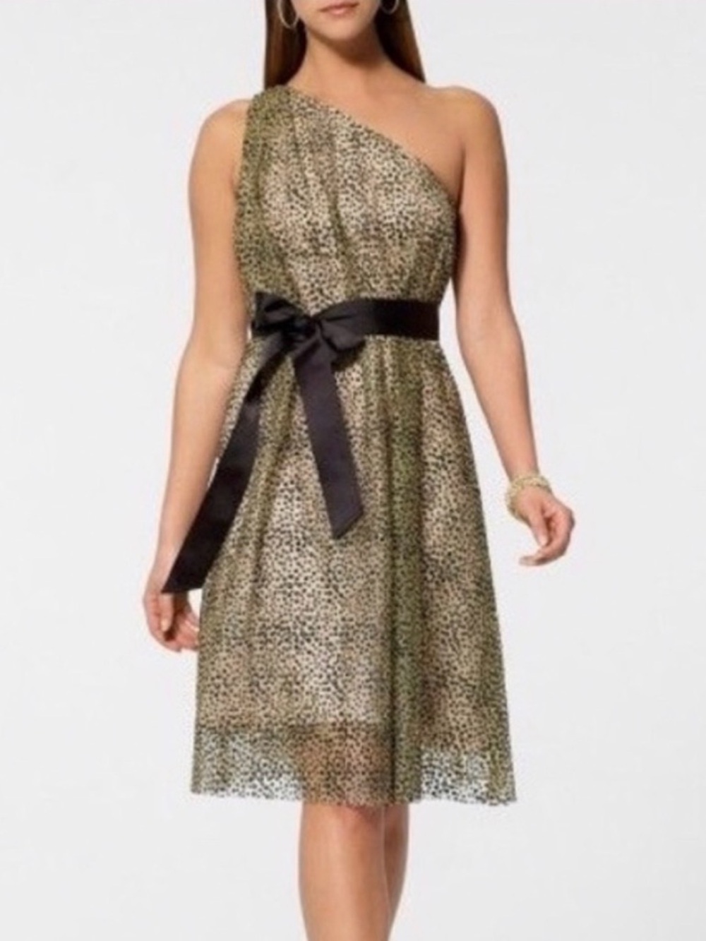 Badgley Mischka x Cache Sparkled One Shoulder Dress